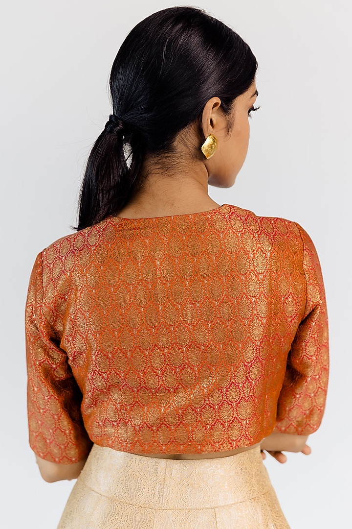 Rust Silk Brocade Woven Blouse by Mimamsaa at Pernia's Pop Up Shop