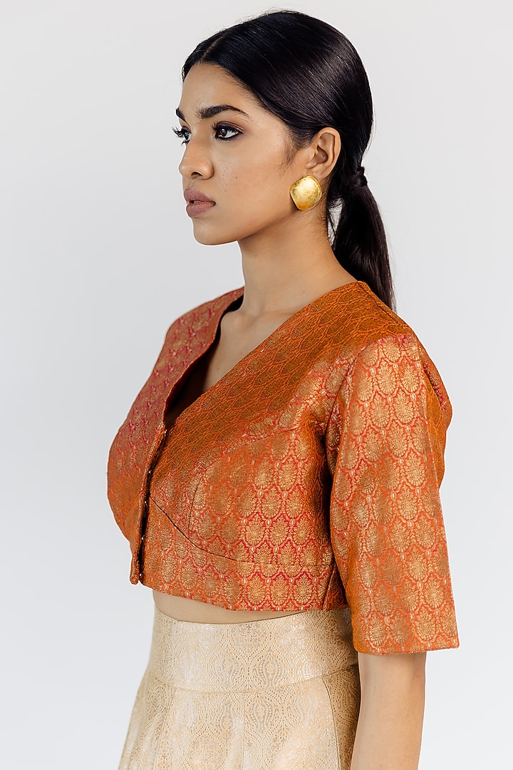 Rust Silk Brocade Woven Blouse by Mimamsaa at Pernia's Pop Up Shop