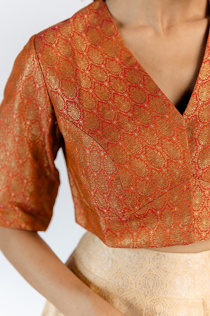 Rust Silk Brocade Woven Blouse by Mimamsaa at Pernia's Pop Up Shop