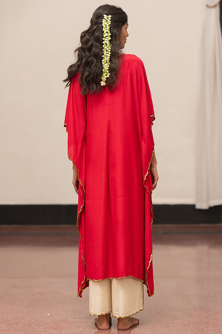 Rose Moonga Silk Embroidered Woven Kaftan Set by Mimamsaa at Pernia's Pop Up Shop