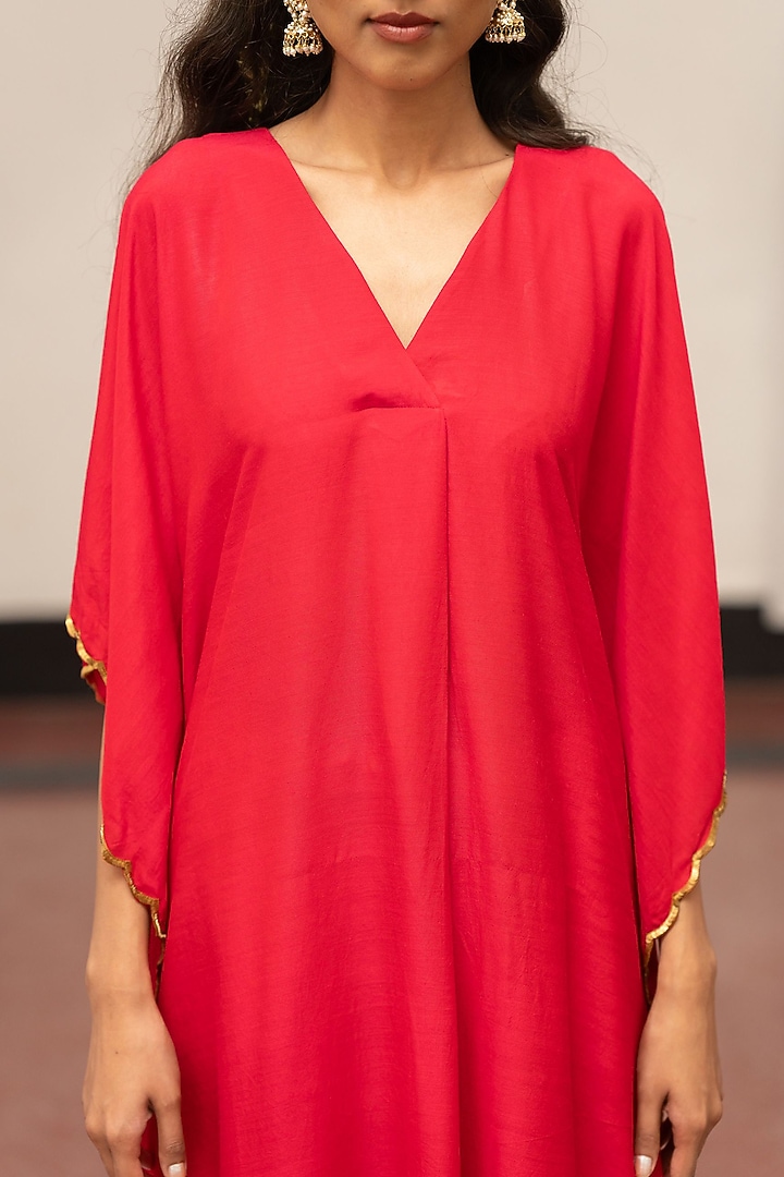 Rose Moonga Silk Embroidered Woven Kaftan Set by Mimamsaa at Pernia's Pop Up Shop