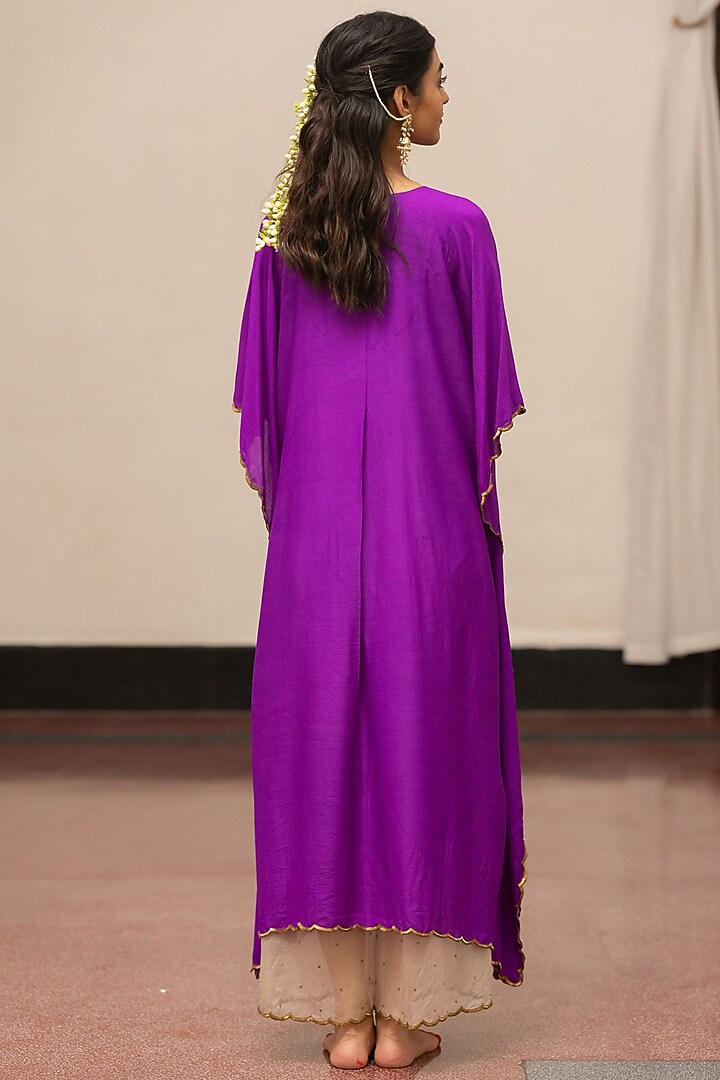 Violet Moonga Silk Embroidered Woven Kaftan Set by Mimamsaa at Pernia's Pop Up Shop