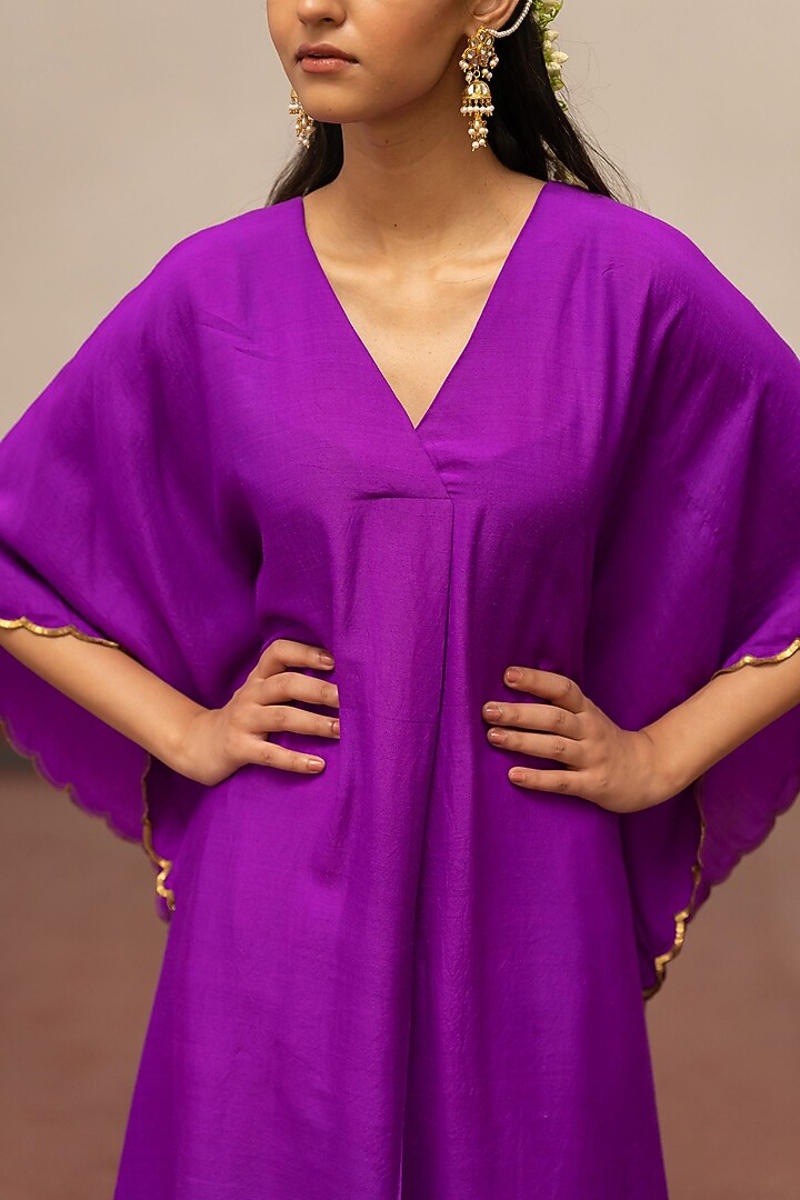 Violet Moonga Silk Embroidered Woven Kaftan Set by Mimamsaa at Pernia's Pop Up Shop