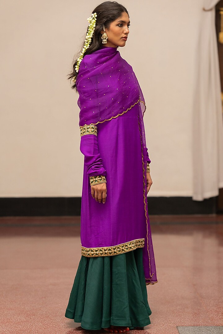 Violet Organza Silk Embroidered Woven Dupatta by Mimamsaa at Pernia's Pop Up Shop