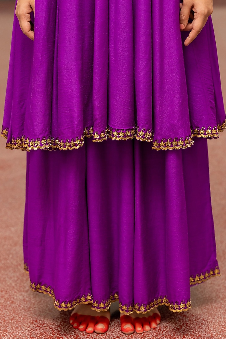 Violet Moonga Silk Embroidered Woven Kurta Set by Mimamsaa at Pernia's Pop Up Shop
