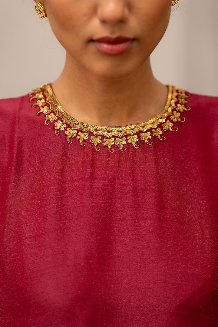 Burgundy Moonga Silk Wedding Sharara Set by Mimamsaa at Pernia's Pop Up Shop