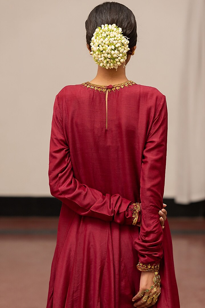Burgundy Moonga Silk Wedding Sharara Set by Mimamsaa at Pernia's Pop Up Shop