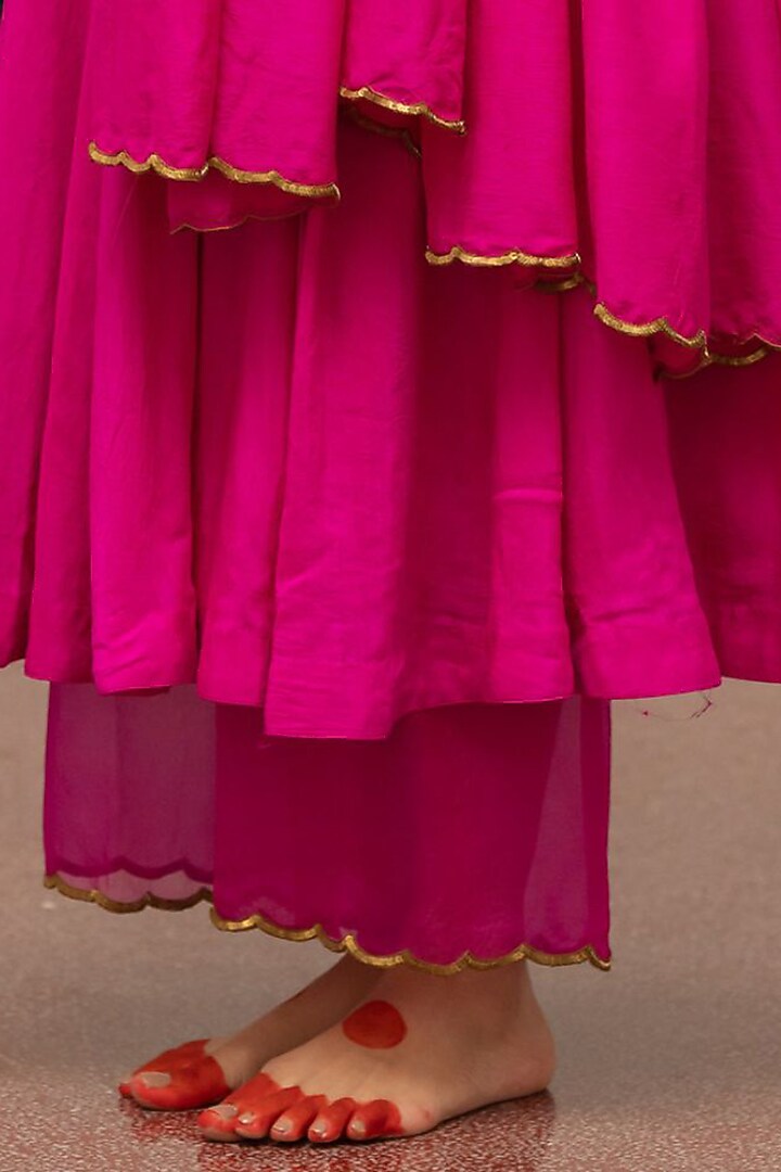 Fuchsia Moonga Silk Embroidered Woven Wedding Anarkali Set by Mimamsaa at Pernia's Pop Up Shop