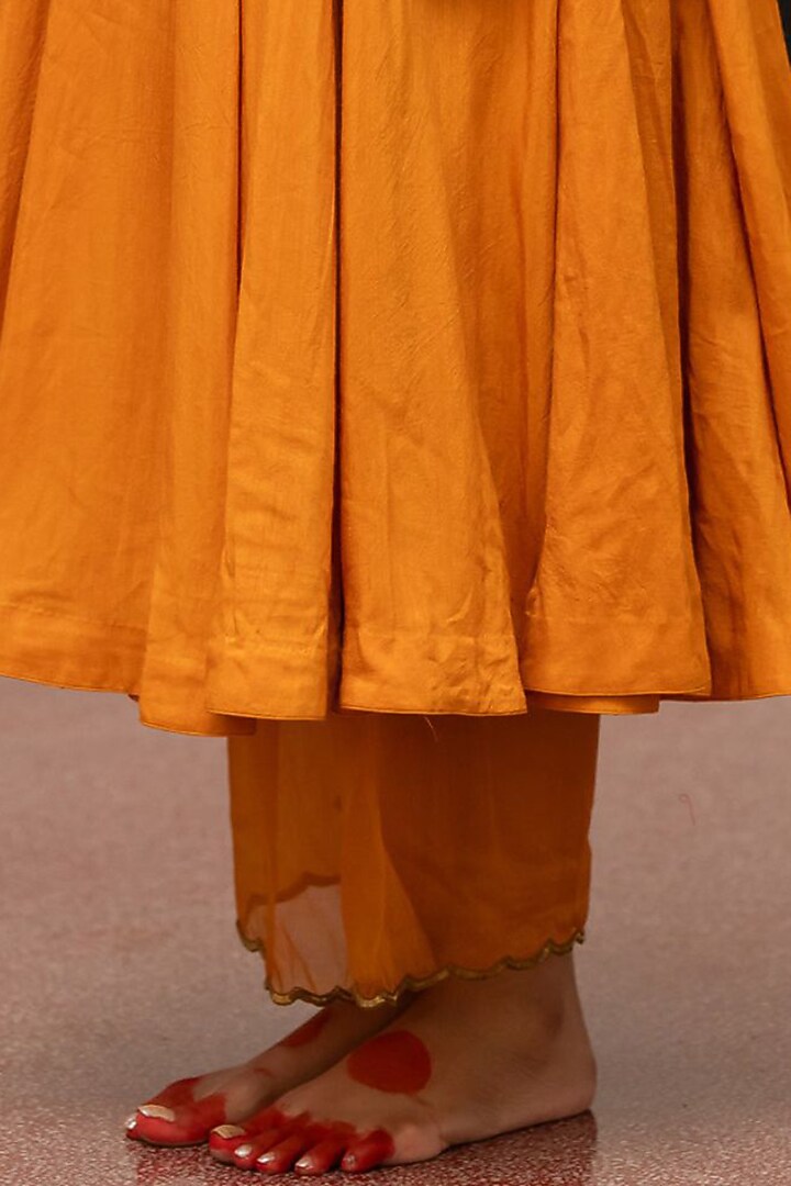 Mustard Moonga Silk Embroidered Woven Wedding Anarkali Set by Mimamsaa at Pernia's Pop Up Shop