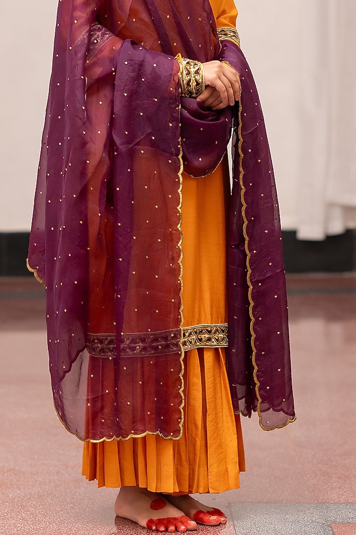 Burgundy Organza Silk Embroidered Woven Dupatta by Mimamsaa at Pernia's Pop Up Shop