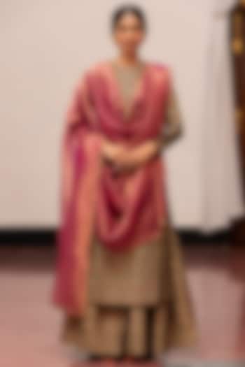 Magenta Tissue Silk Embroidered Woven Dupatta by Mimamsaa at Pernia's Pop Up Shop