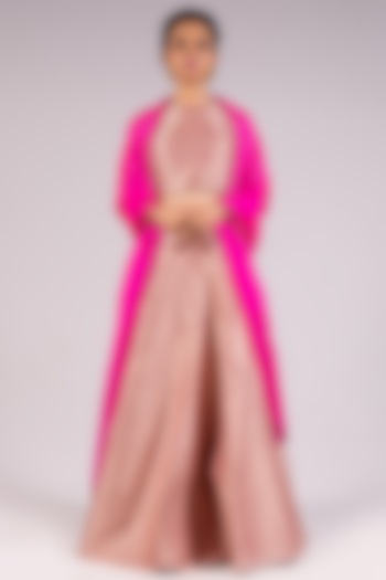 Blush Pink Handwoven Jamawar Silk Brocade Lehenga Set by Mimamsaa
