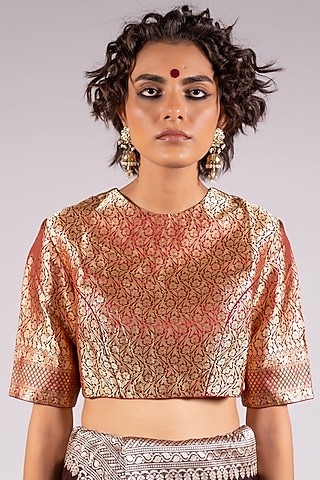 Maroon Handwoven Silk Brocade Blouse by Mimamsaa