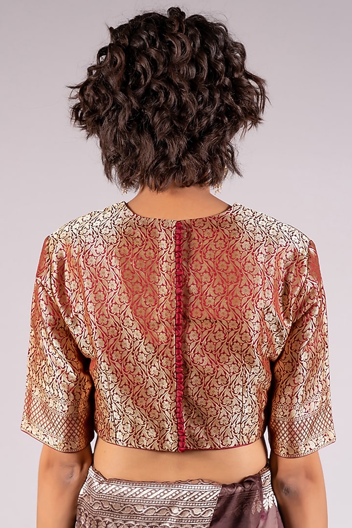 Maroon Handwoven Silk Brocade Blouse by Mimamsaa at Pernia's Pop Up Shop