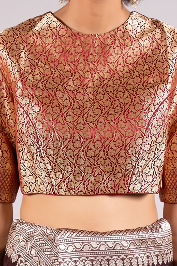 Maroon Handwoven Silk Brocade Blouse by Mimamsaa at Pernia's Pop Up Shop