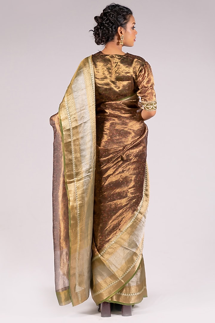 Bronze Silk Tissue Printed Party Wear Saree Set by Mimamsaa at Pernia's Pop Up Shop