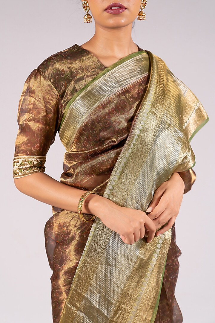 Bronze Silk Tissue Printed Party Wear Saree Set by Mimamsaa at Pernia's Pop Up Shop