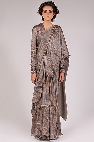 Grey Zari Embroidered Blouse by Mimamsaa