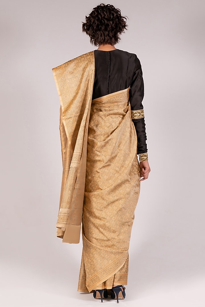 Black Moonga Silk Patchwork Blouse by Mimamsaa at Pernia's Pop Up Shop