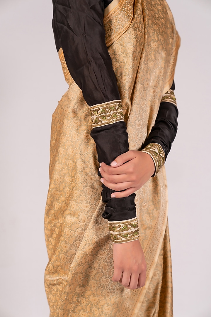 Black Moonga Silk Patchwork Blouse by Mimamsaa at Pernia's Pop Up Shop