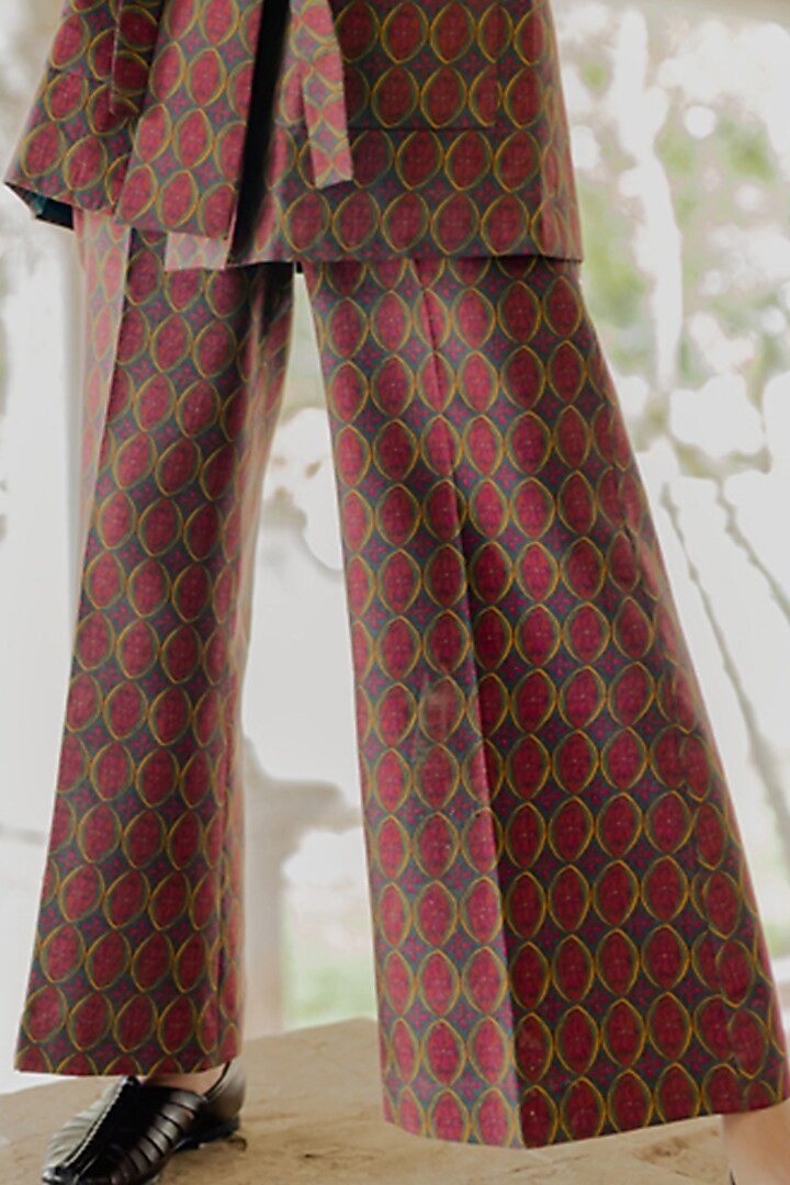 Red Printed Bell-Bottom Pant Set by Mimamsaa at Pernia's Pop Up Shop