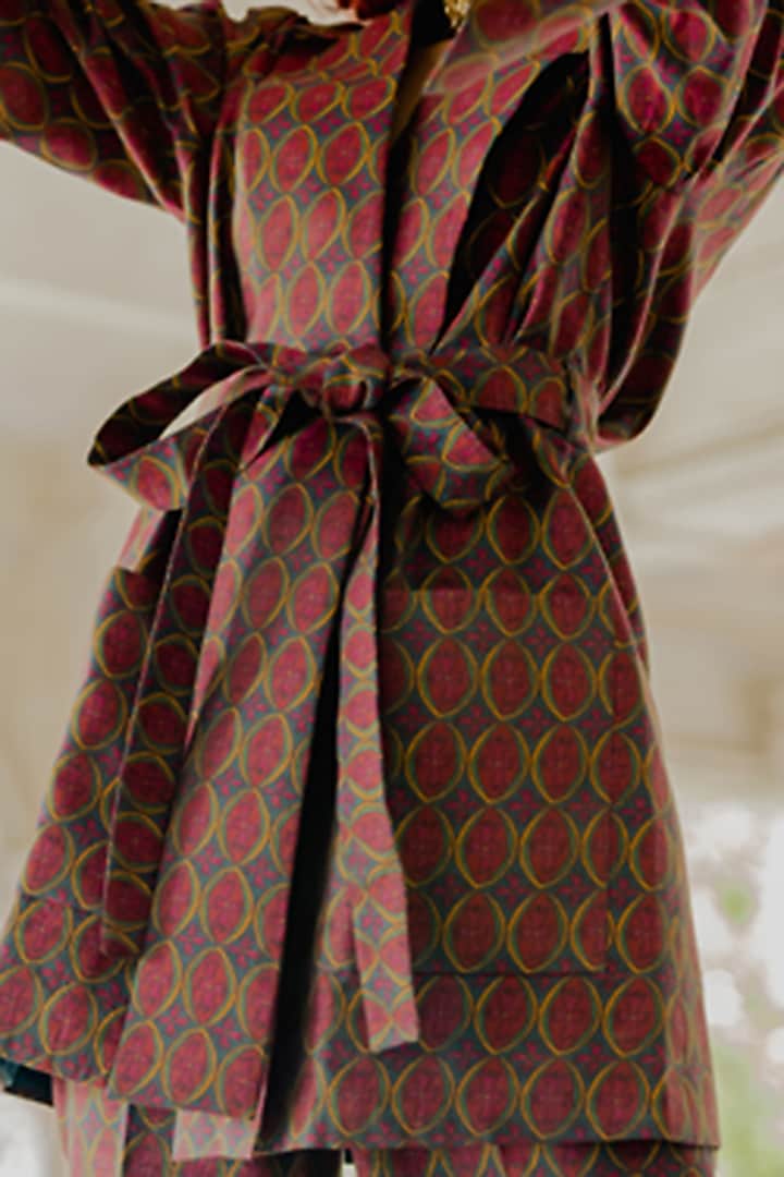 Red Printed Bell-Bottom Pant Set by Mimamsaa at Pernia's Pop Up Shop