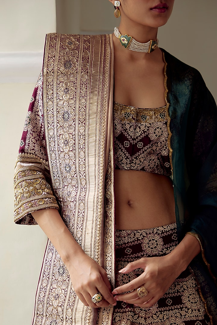 Garnet Silk Brocade Woven Blouse by Mimamsaa at Pernia's Pop Up Shop