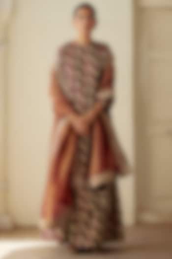 Garnet Satin Silk Woven Sharara Set by Mimamsaa