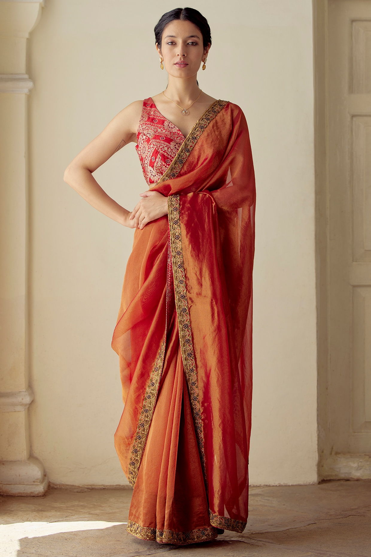 Jamdani Muslin Silk Saree in Red : SPN6515