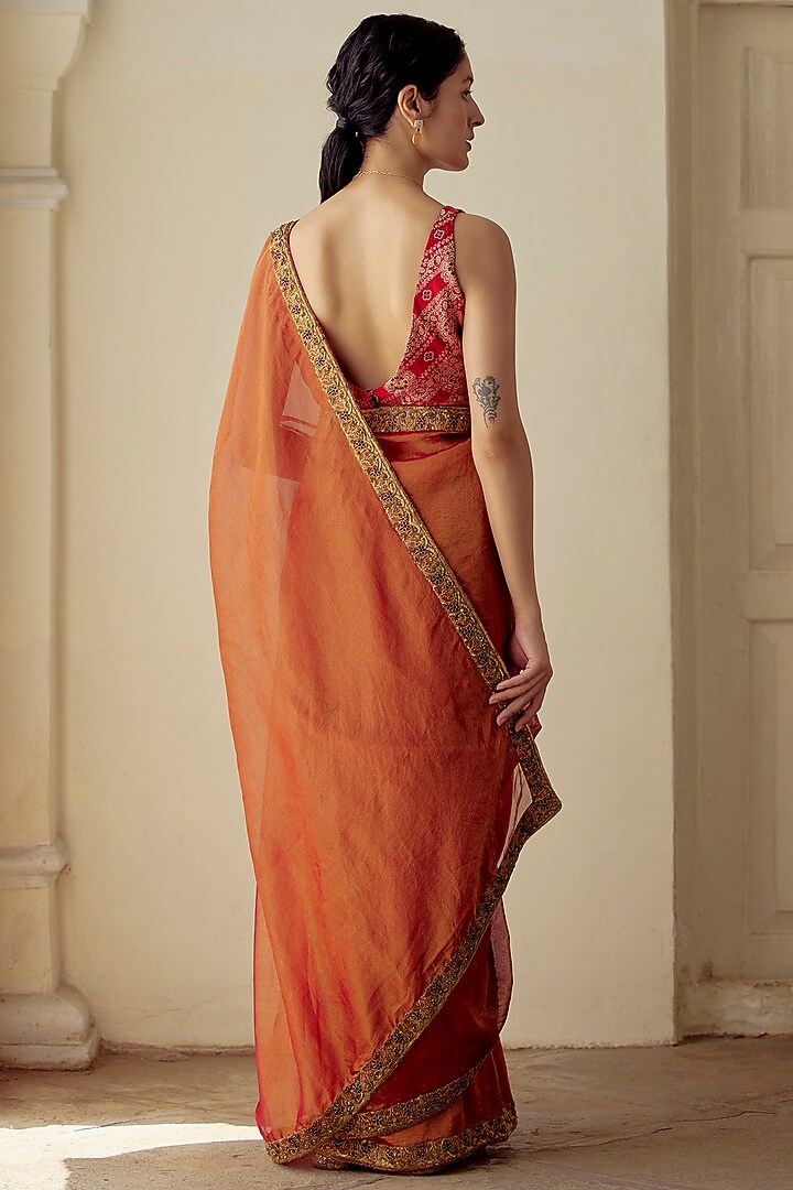 Burnt Orange Silk Brocade Woven Blouse by Mimamsaa at Pernia's Pop Up Shop