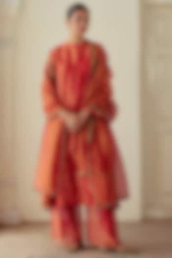 Rustic Red Tissue Silk Woven Dupatta by Mimamsaa at Pernia's Pop Up Shop