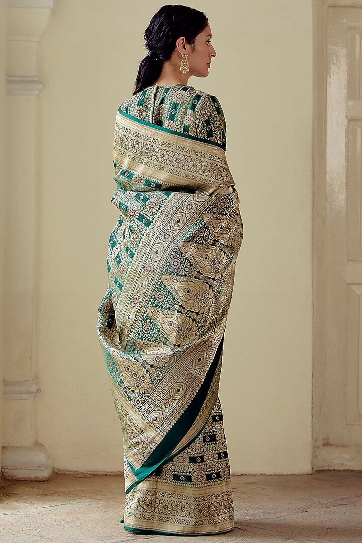 Bottle Green & Ivory Woven Blouse by Mimamsaa at Pernia's Pop Up Shop