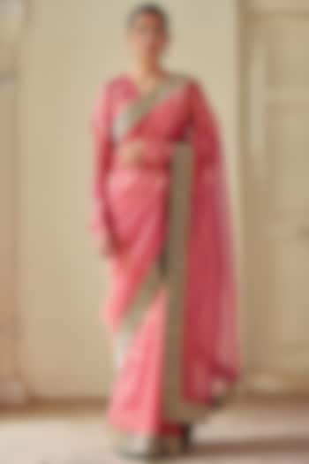 Magenta Embroidered Woven Saree Set by Mimamsaa at Pernia's Pop Up Shop