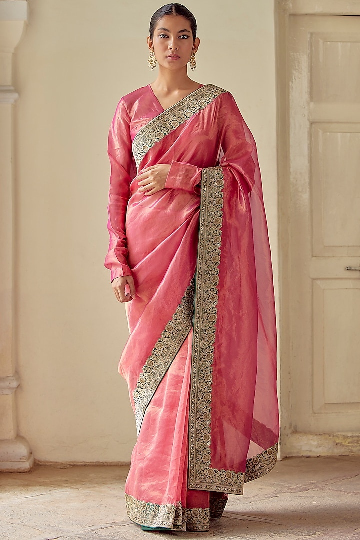 Magenta Embroidered Woven Saree Set by Mimamsaa