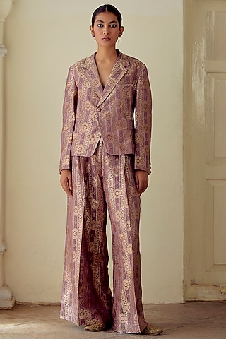 Pale Satin Silk Woven Coat by Mimamsaa