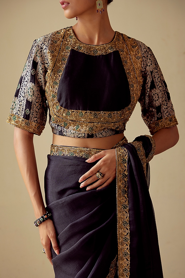 Black Embroidered Woven Blouse by Mimamsaa at Pernia's Pop Up Shop