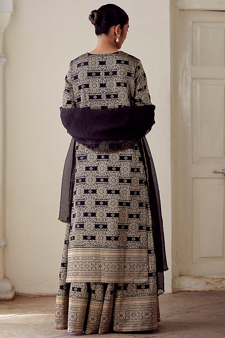 Black Embroidered Woven Wedding Sharara Set by Mimamsaa at Pernia's Pop Up Shop