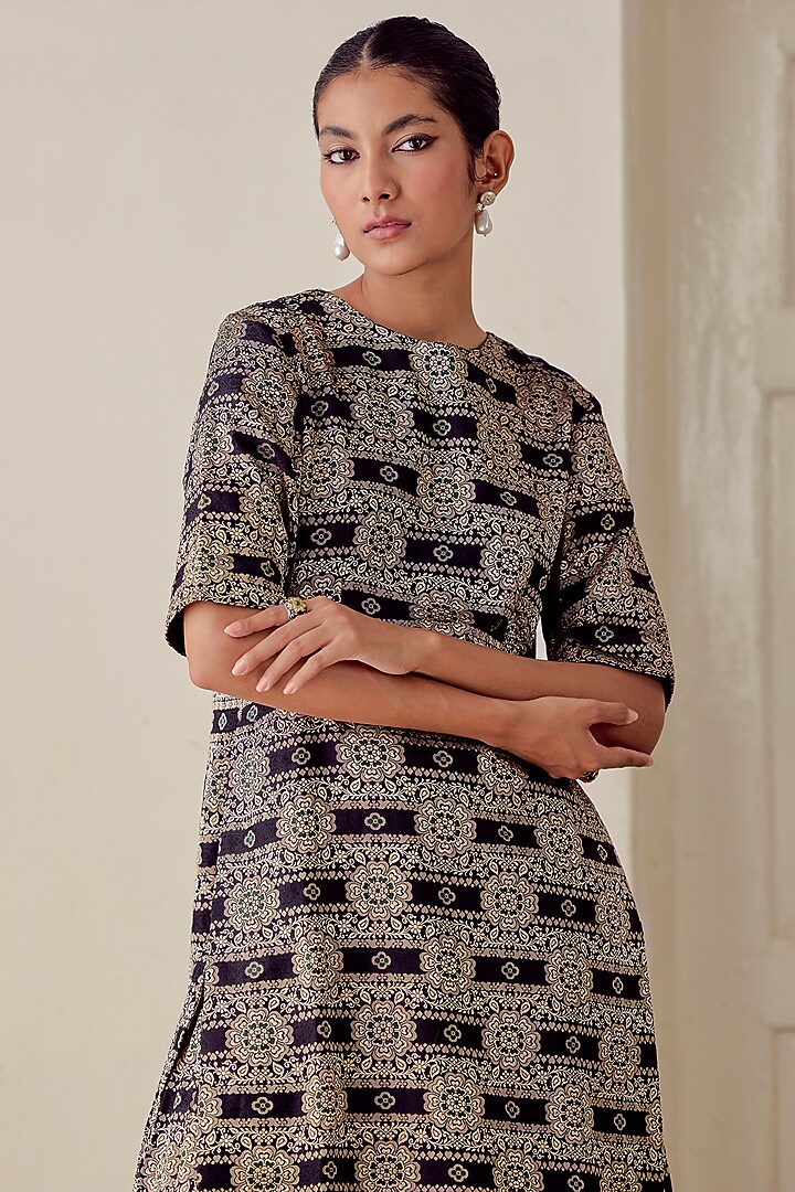 Black Embroidered Woven Wedding Sharara Set by Mimamsaa at Pernia's Pop Up Shop