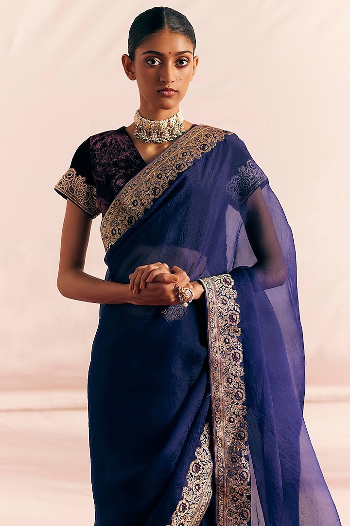 Black Applique Embroidered Saree Set Design by Ashima Leena at
