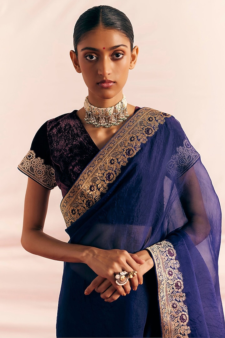 Wine Silk Velvet Embroidered Blouse by Mimamsaa at Pernia's Pop Up Shop