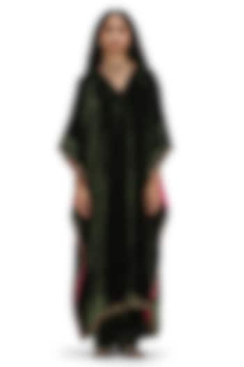 Green Tissue Silk Embroidered Woven Kaftan Set by Mimamsaa at Pernia's Pop Up Shop