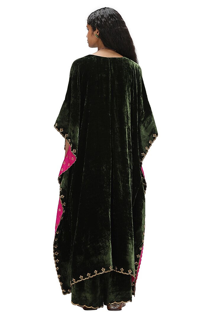 Green Tissue Silk Embroidered Woven Kaftan Set by Mimamsaa at Pernia's Pop Up Shop