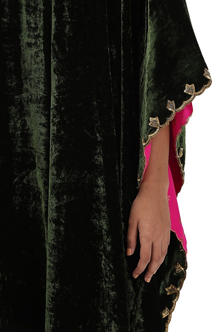 Green Tissue Silk Embroidered Woven Kaftan Set by Mimamsaa at Pernia's Pop Up Shop