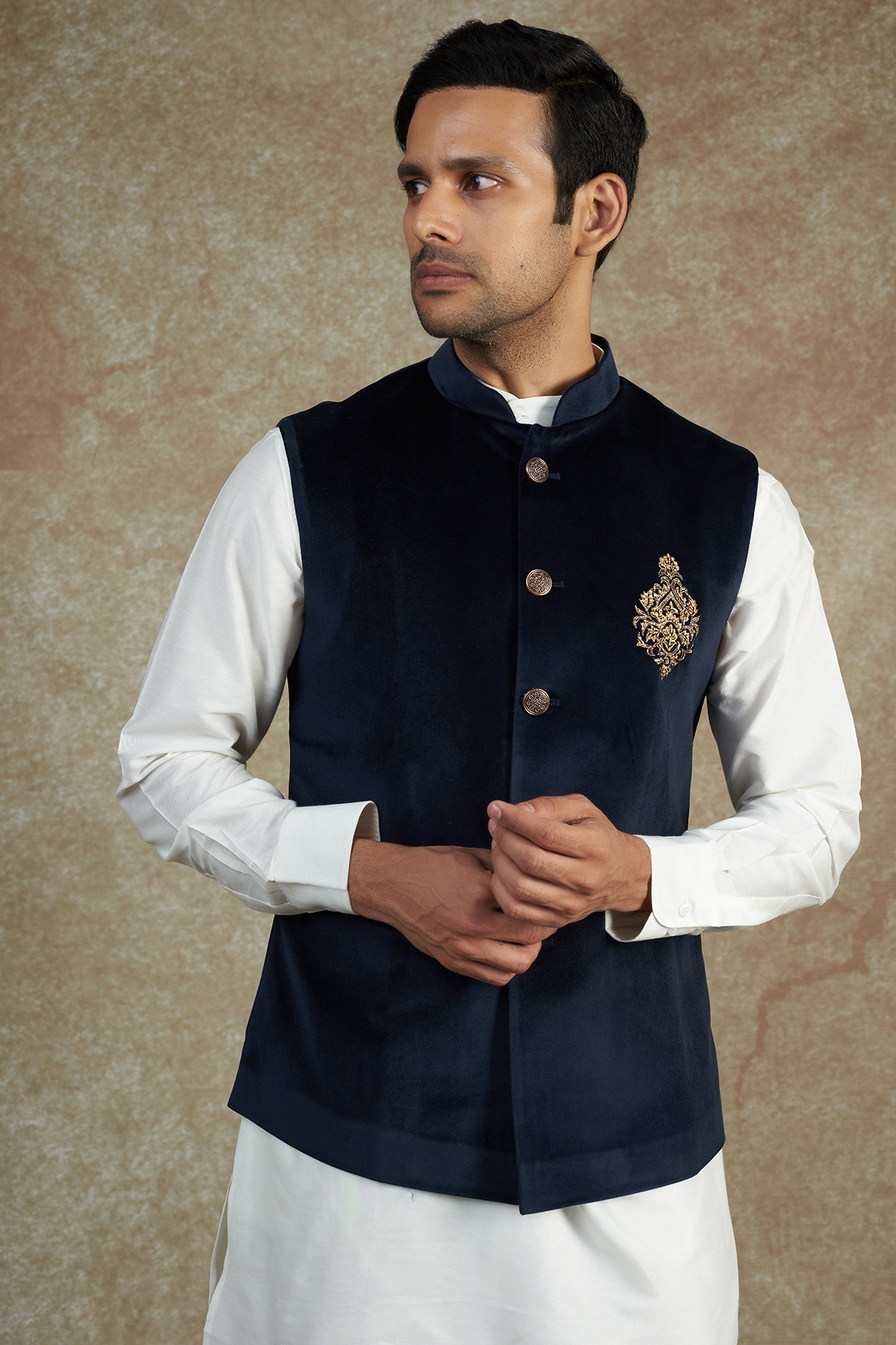 Blue velvet nehru jacket best sale