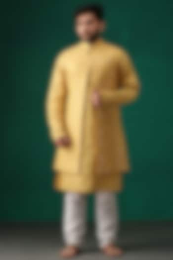Mustard Bundi Jacket With Kurta Set by Minaki Men at Pernia's Pop Up Shop
