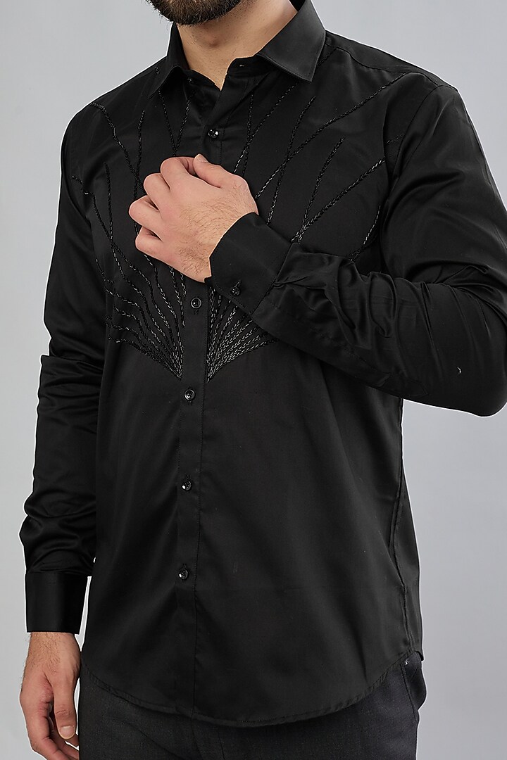Black Cotton Party Wear Shirt by Minaki Men at Pernia's Pop Up Shop