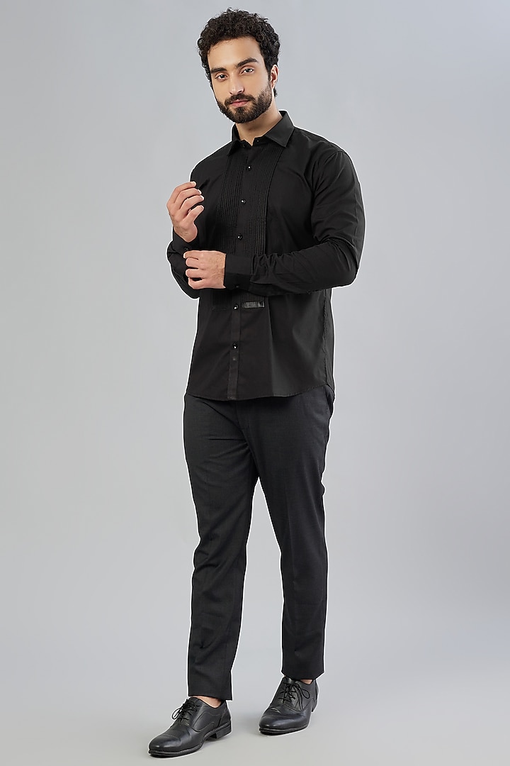 Black Shirt In Cotton by Minaki Men