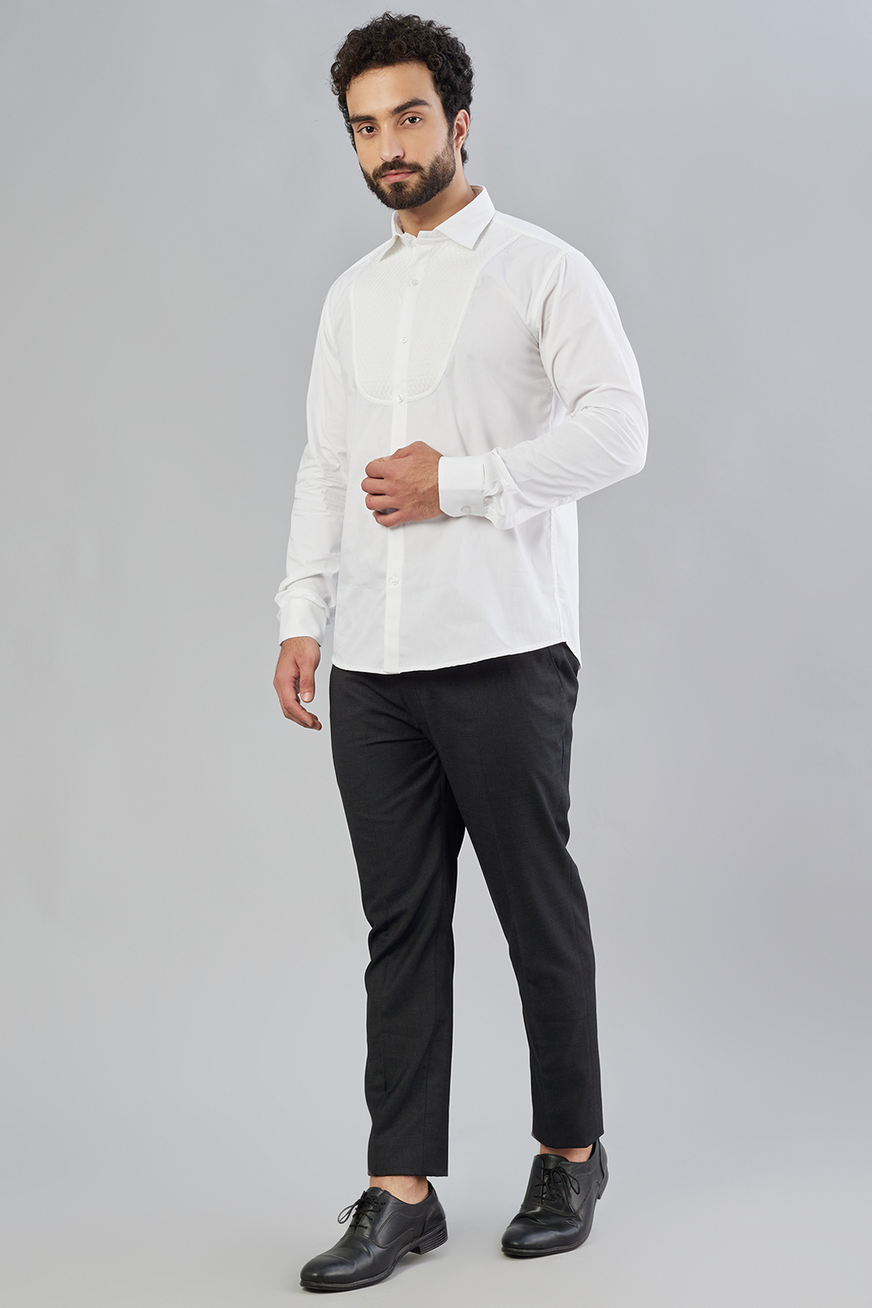 White Cotton Tuxedo Summer party Shirt by Minaki Men at Pernia's Pop Up Shop