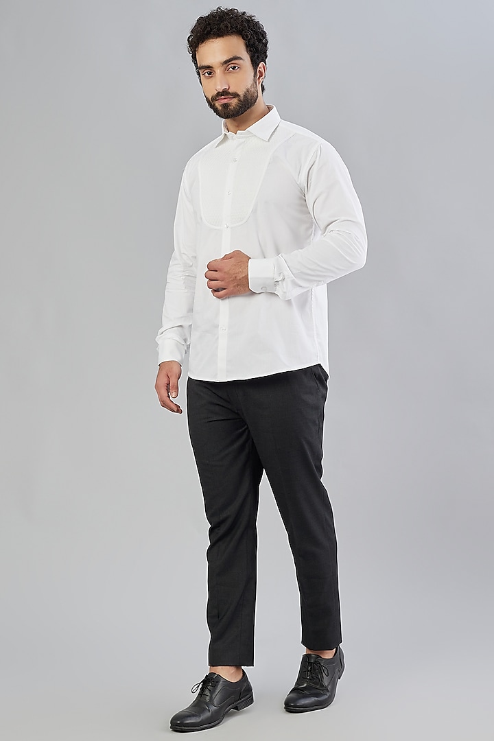 White Cotton Tuxedo Summer party Shirt by Minaki Men at Pernia's Pop Up Shop