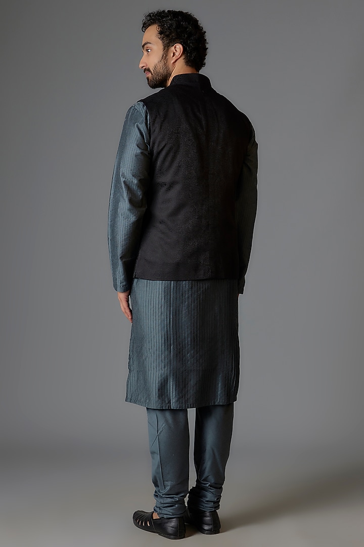Black Silk Jacquard Bundi Jacket by Minaki Men at Pernia's Pop Up Shop